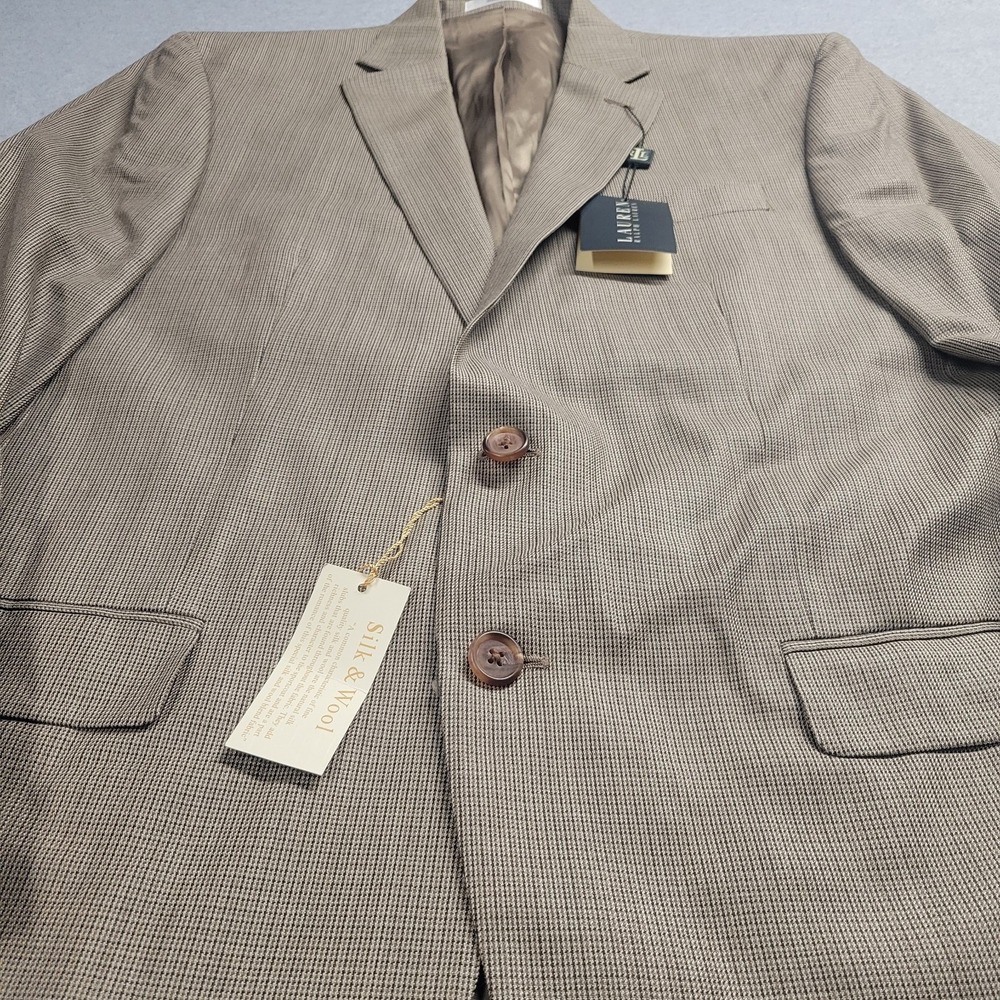 Lauren Ralph Lauren Mens Silk Wool Blend Sport Coat Blazer Tan Brown Houndstooth - Picture 4 of 15
